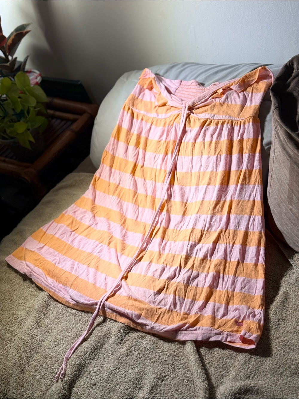 Striped Pink and Orange Casual Mini Dress